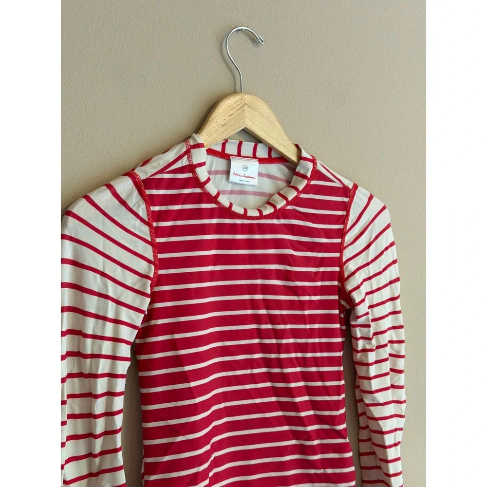 Hanna Andersson Girls Red White Striped Ruffle Rash Guard Swim Top Kids 10
